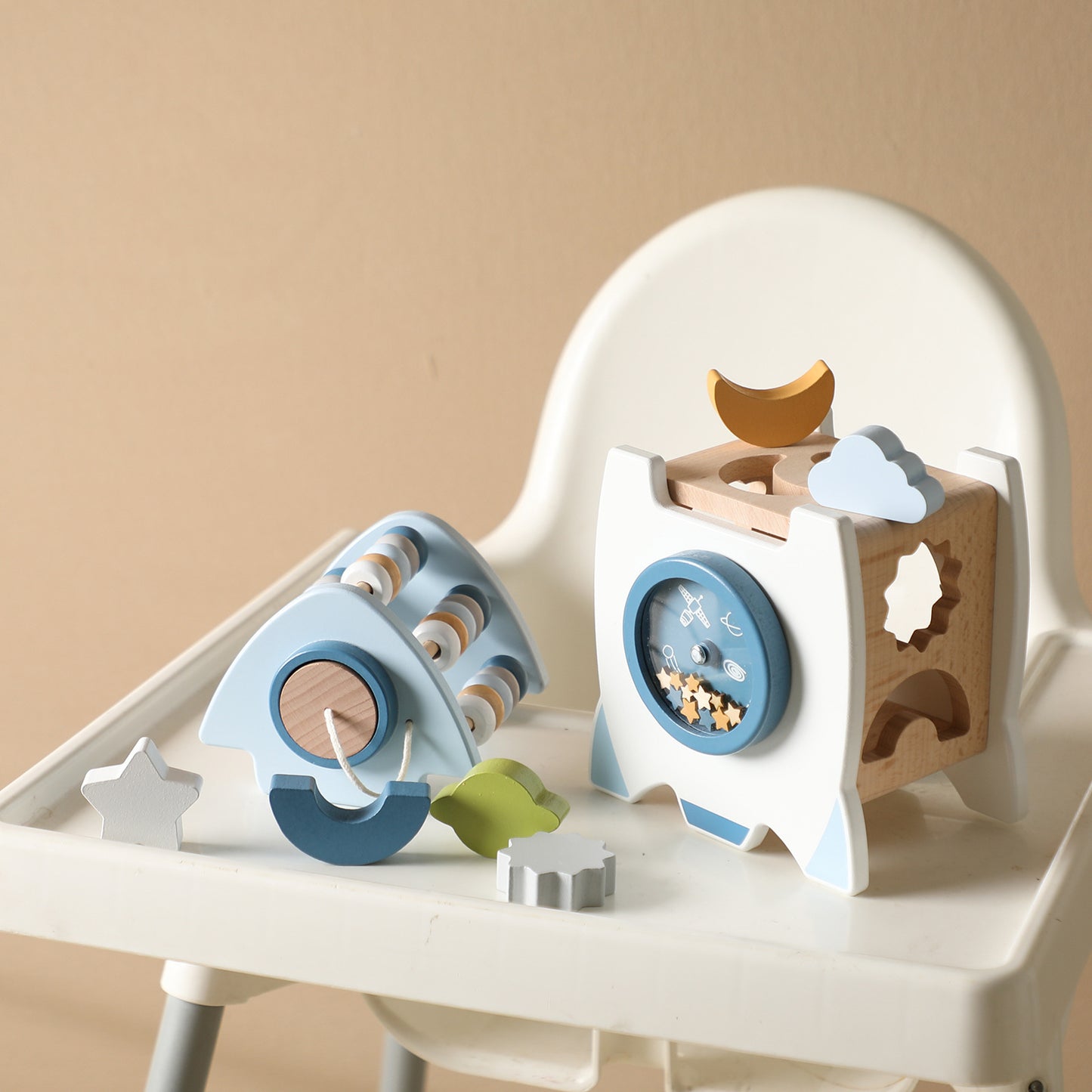 Wooden Rocket Busy Box – Educational Toy for Kids & Babies