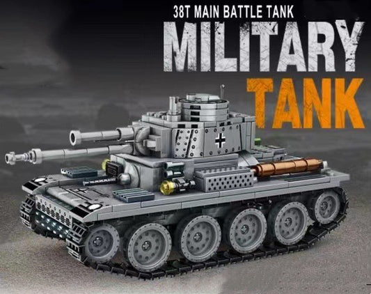 Model of a 38T Main Battle Tank with 'Military Tank' text on a dark background
