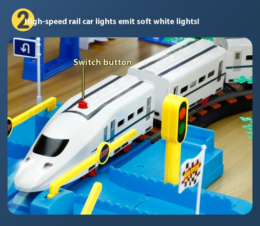 Plastic railway toy set showing the London viaduct track piece