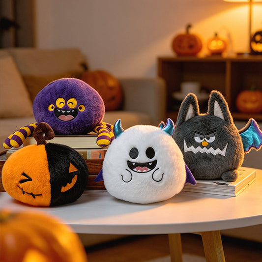 Halloween plush toys in ghost bat pumpkin and spider designs