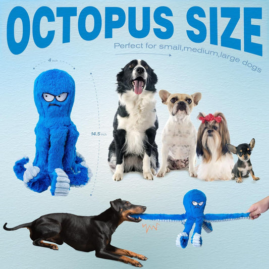 Durable Stuffed Octopus Dog Toy with Squeaker and Crinkle
