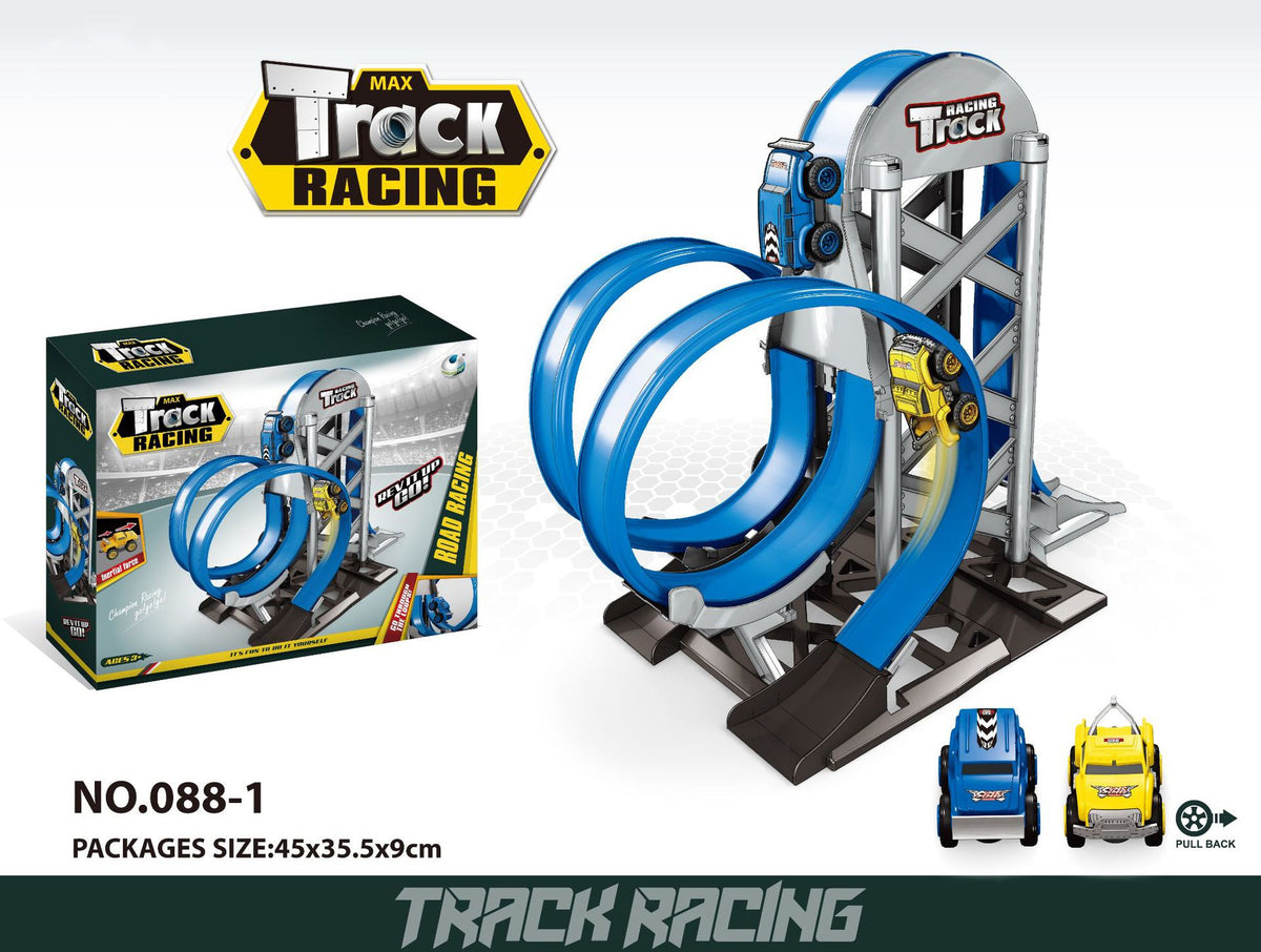 Side view of the full track layout with two consecutive loops