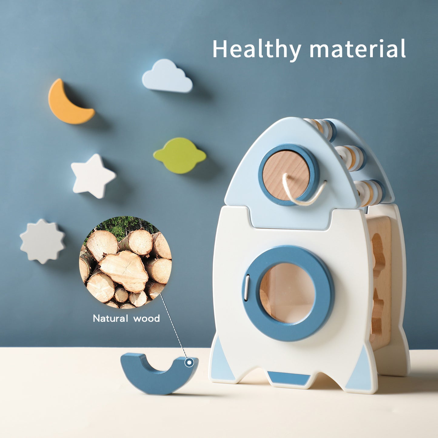 Wooden Rocket Busy Box – Educational Toy for Kids & Babies
