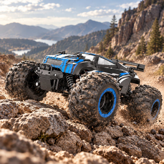 RC rock climber side view with textured tires