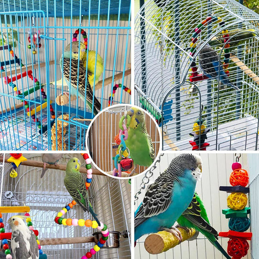 Wooden Bird Cage Stand with 7PC Parrot Play Set