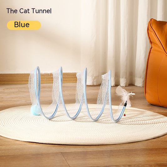 Collapsible Cat Tunnel with Mice and Feather Toys