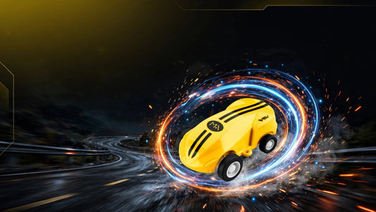 Mini high-speed rc stunt car 360 pocket racer in yellow with LED lights on