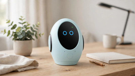 AI Voice Chat Desktop Robot Toy front view in white on desk