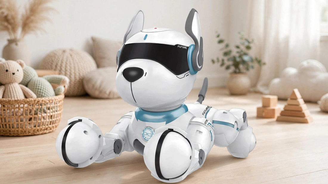 Robotic puppy dancing and barking as educational robot toy