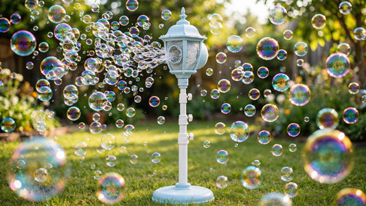Adjustable Standing Bubble Machine with Lights and Music in blue color