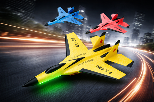 Electric remote control plane flying outdoors for kids fun and adventure