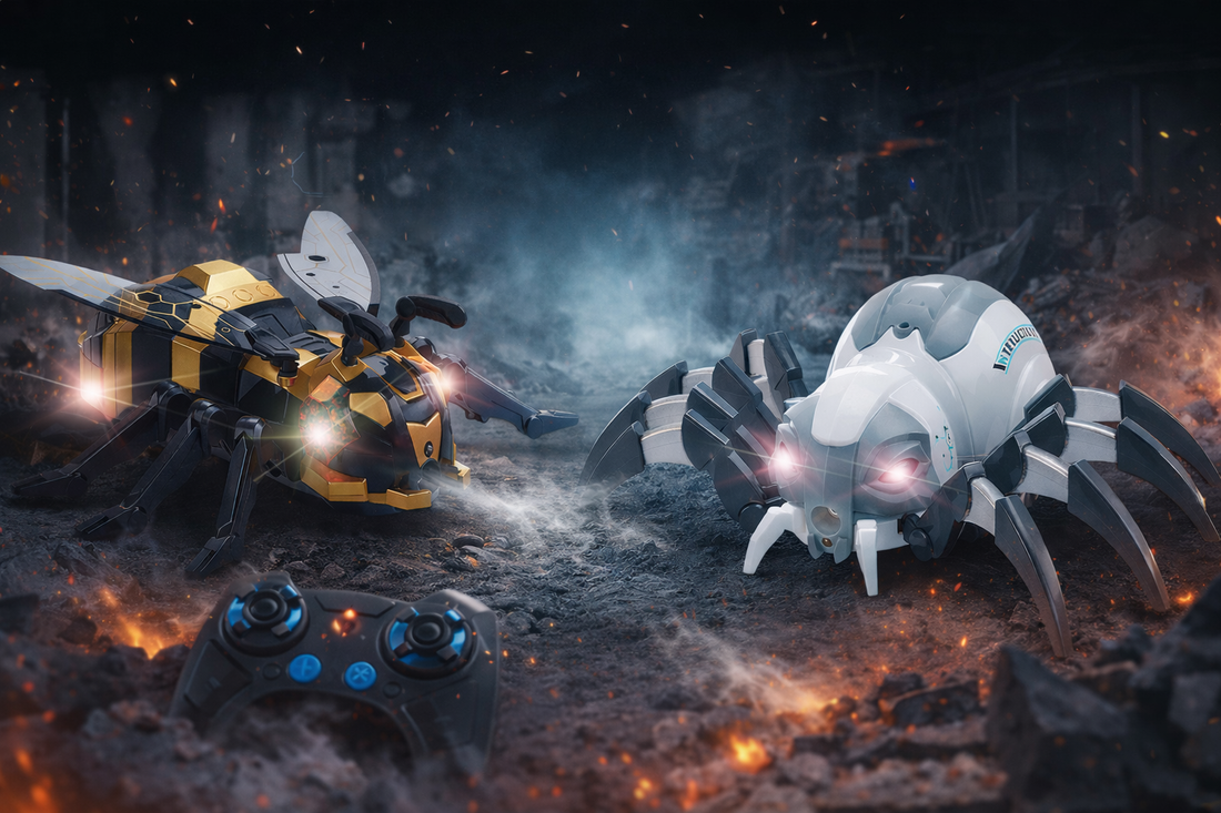 Interactive remote control spider toy crawling indoors