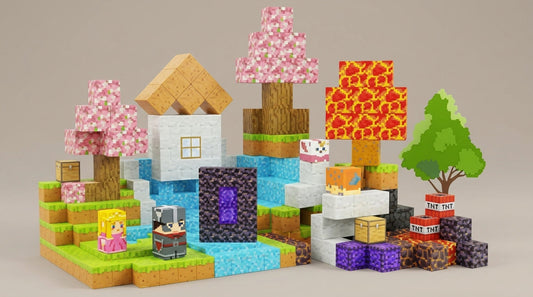 Children sitting on playroom rug building colorful 3D towers with children's magnetic building blocks.