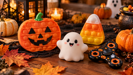Halloween fidget toys including pumpkin poppers, squishies and spooky spinners