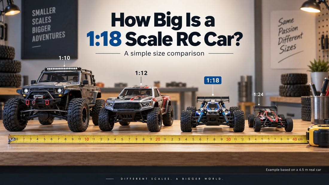 1:18 scale RC car compared with 1:10, 1:12 and 1:24 RC cars