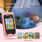 Baby in crib with pink Phone Toy displaying bedtime stories and music playback.