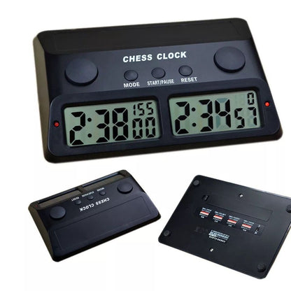 Black chess clock with it's digial screen on
