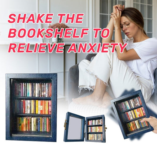 Handmade Mini Wooden Bookshelf with 60 Mini Books – Stress Reliever & Decor