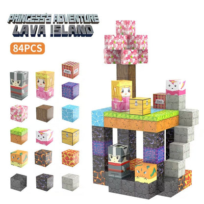 My Building World Magnetic Cube DIY Cherry Blossom Mountain Children's Educational Puzzle Assembly Toy Gift