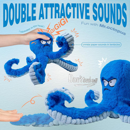 Durable Stuffed Octopus Dog Toy with Squeaker and Crinkle
