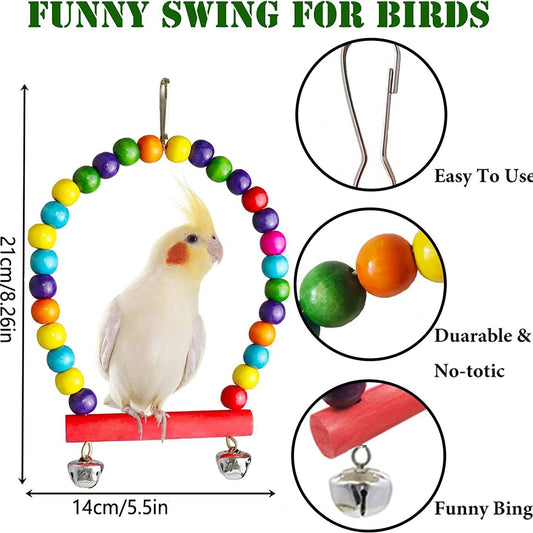 Wooden Bird Cage Stand with 7PC Parrot Play Set