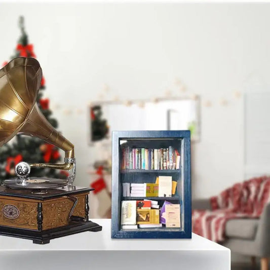 Handmade Mini Wooden Bookshelf with 60 Mini Books – Stress Reliever & Decor
