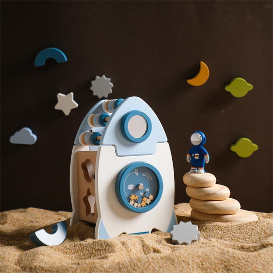 Wooden Rocket Busy Box – Educational Toy for Kids & Babies