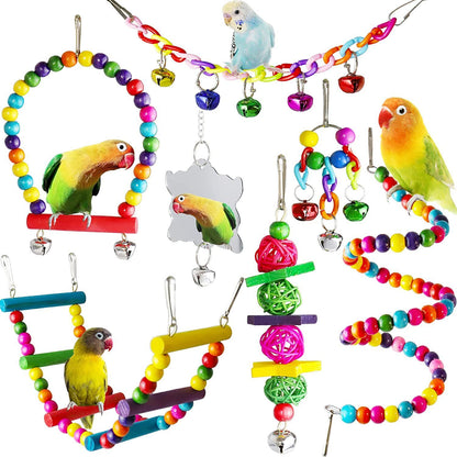 Wooden Bird Cage Stand with 7PC Parrot Play Set