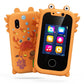 Orange Phone Toy with crab design and cartoonish eyes on a white background