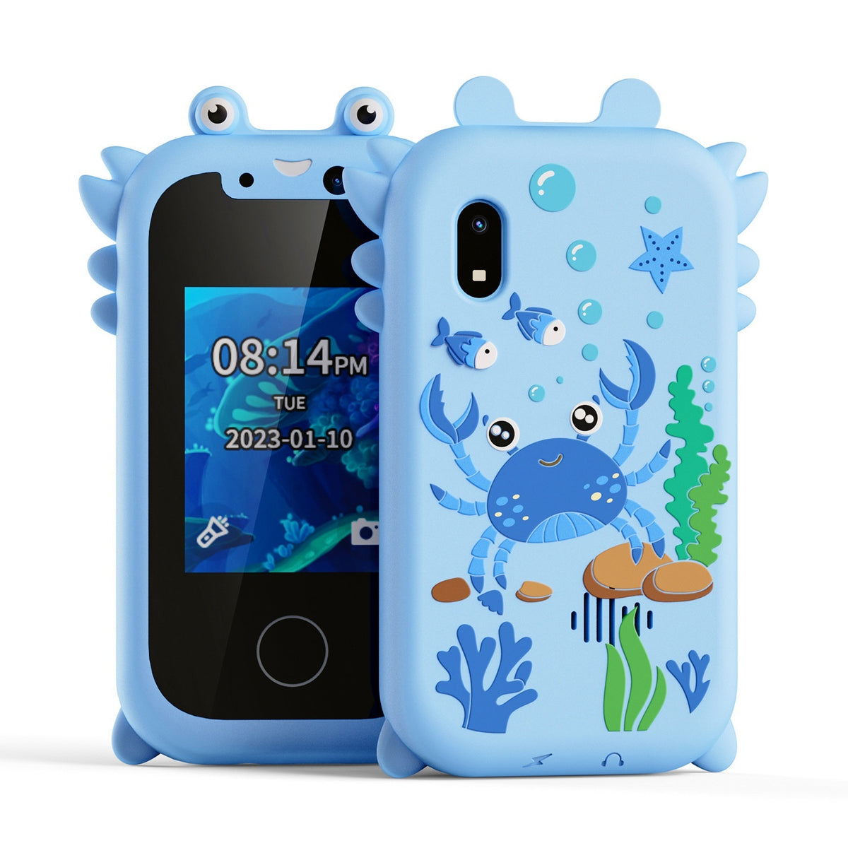 Blue crab-themed Phone Toy case with a cartoon design on a white background