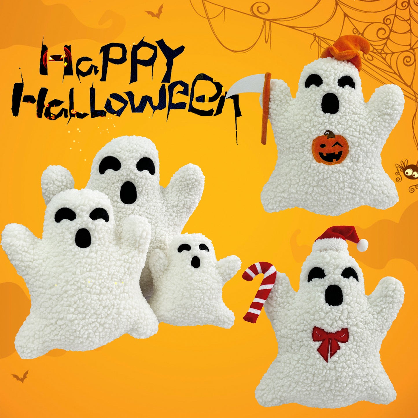 Halloween Ghost Plush Pillow – Spooky & Cute in 3 Sizes