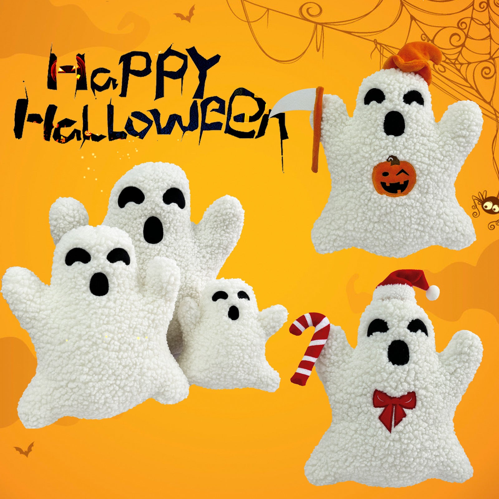 Halloween Ghost Plush Pillow – Spooky & Cute in 3 Sizes