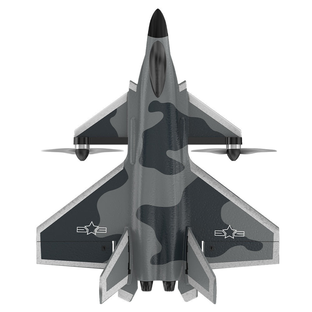 Camouflage RC Fighter Plane model on a white background