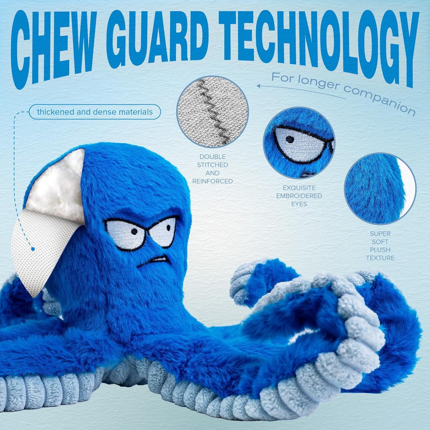 Durable Stuffed Octopus Dog Toy with Squeaker and Crinkle