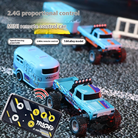 Orange mini RC truck side view