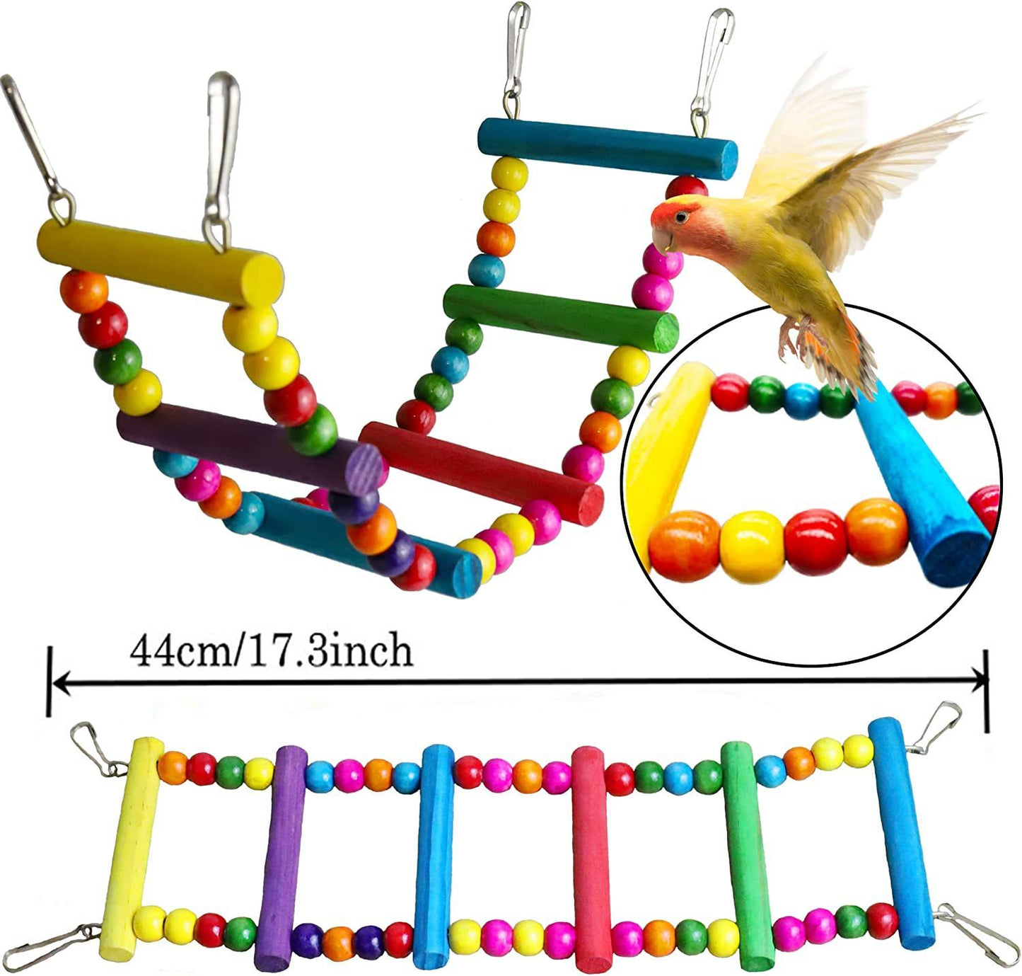 Wooden Bird Cage Stand with 7PC Parrot Play Set