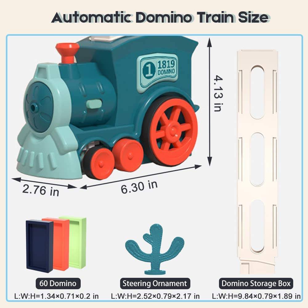Adjustable chimney on domino toy train being rotated to steer left and right