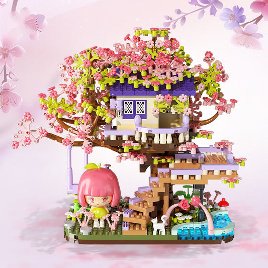 Close‑up of bricks forming the cherry blossom canopy in the Sakura tree set