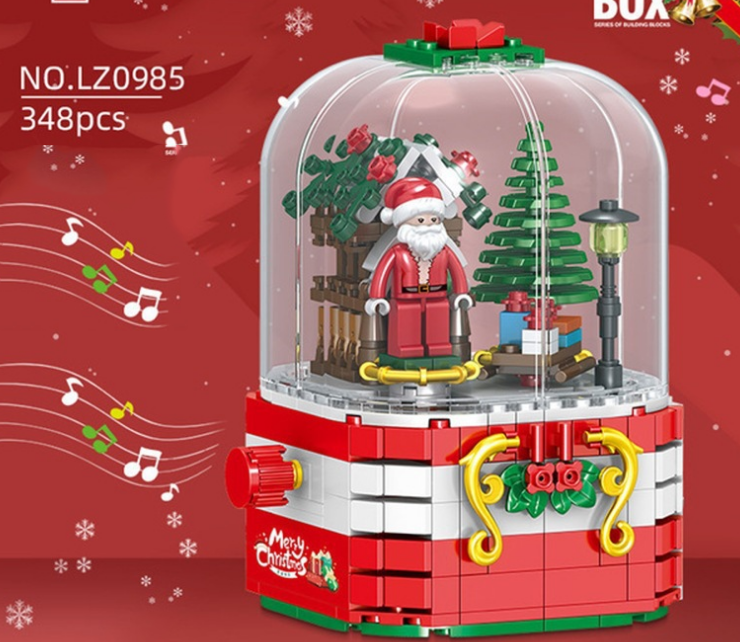 Christmas Building Music Box Christmas Tree Rotating Light Building Blocks Assembly Kids Toys