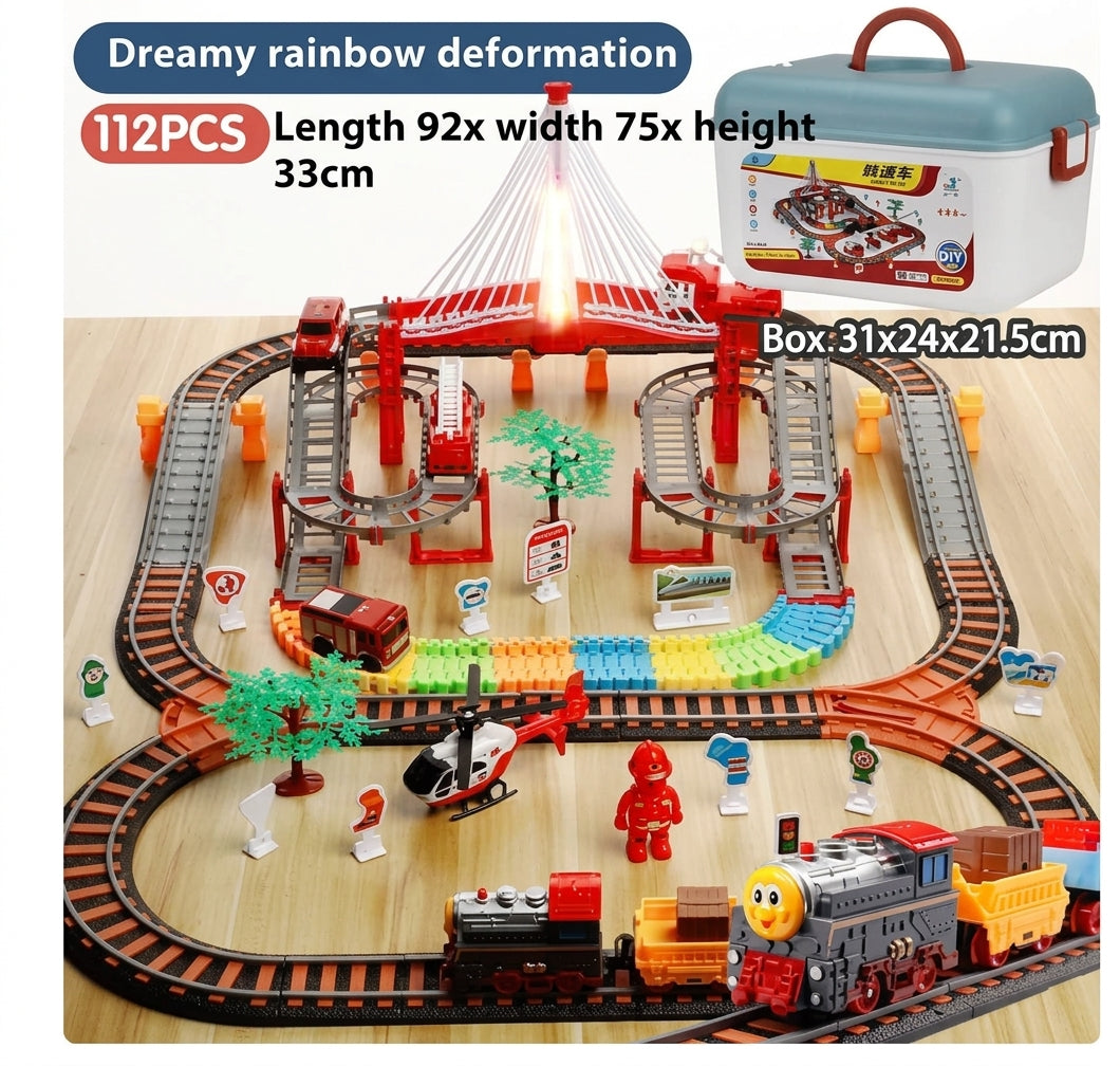 Train Set Moving Toy with Three Carriages and Multiple Track Layouts for Play