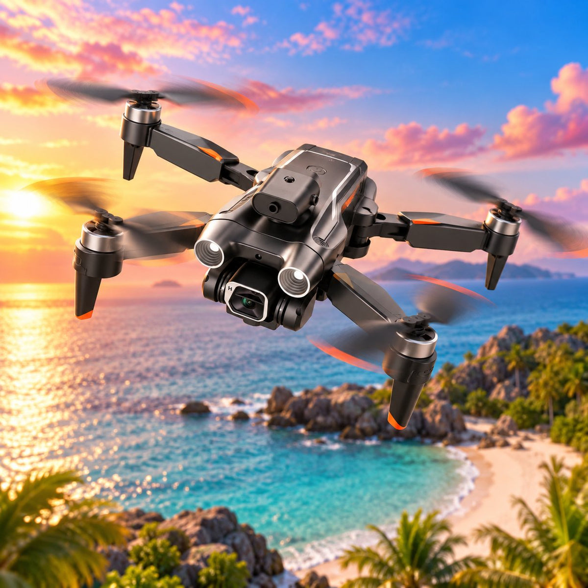 Folding UAV k9 drone outside flying in Hawaii
