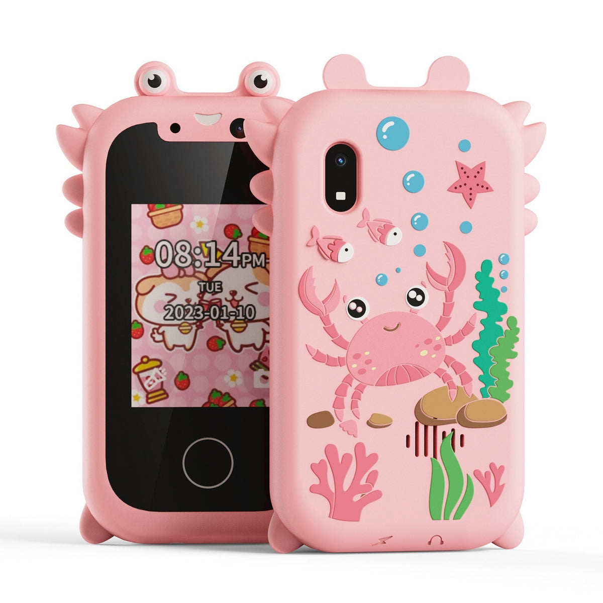 Pink Phone Toy with a crab design on a white background