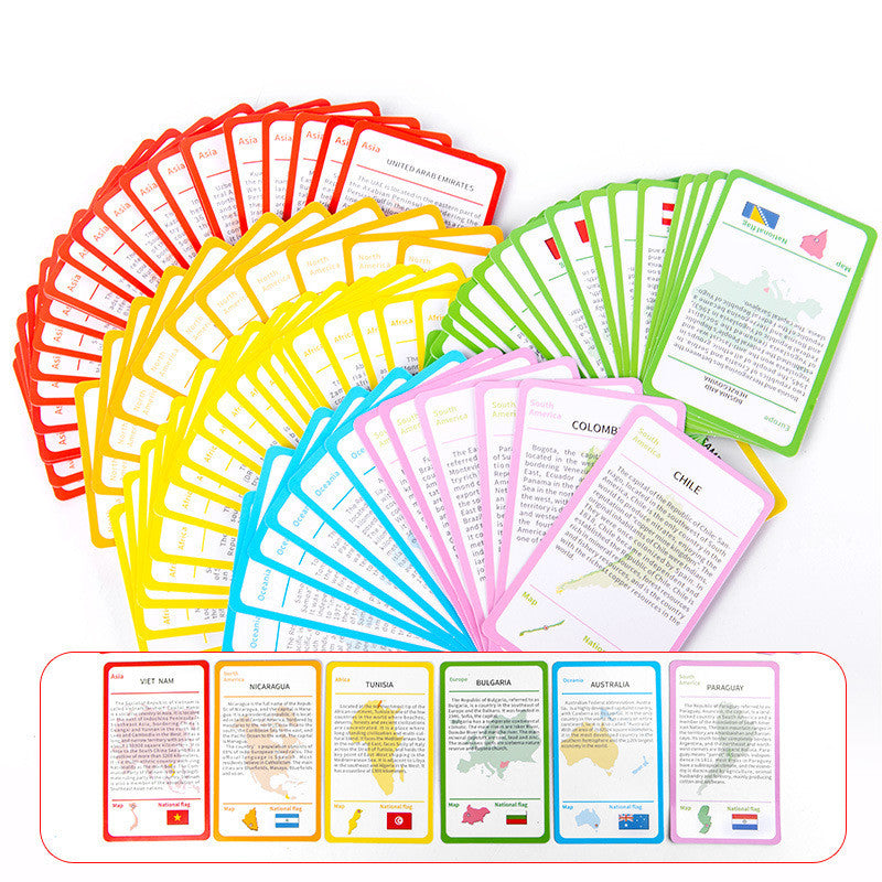 Set of colorful educational flashcards FOR world map puzzle on a white background