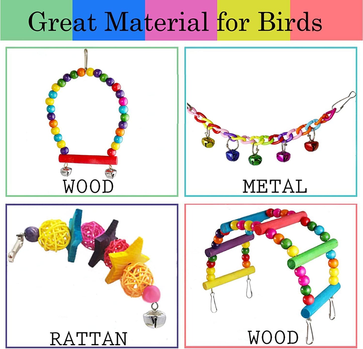 Wooden Bird Cage Stand with 7PC Parrot Play Set