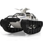 RC tank remote with gun‑fire button and steering joystick.
