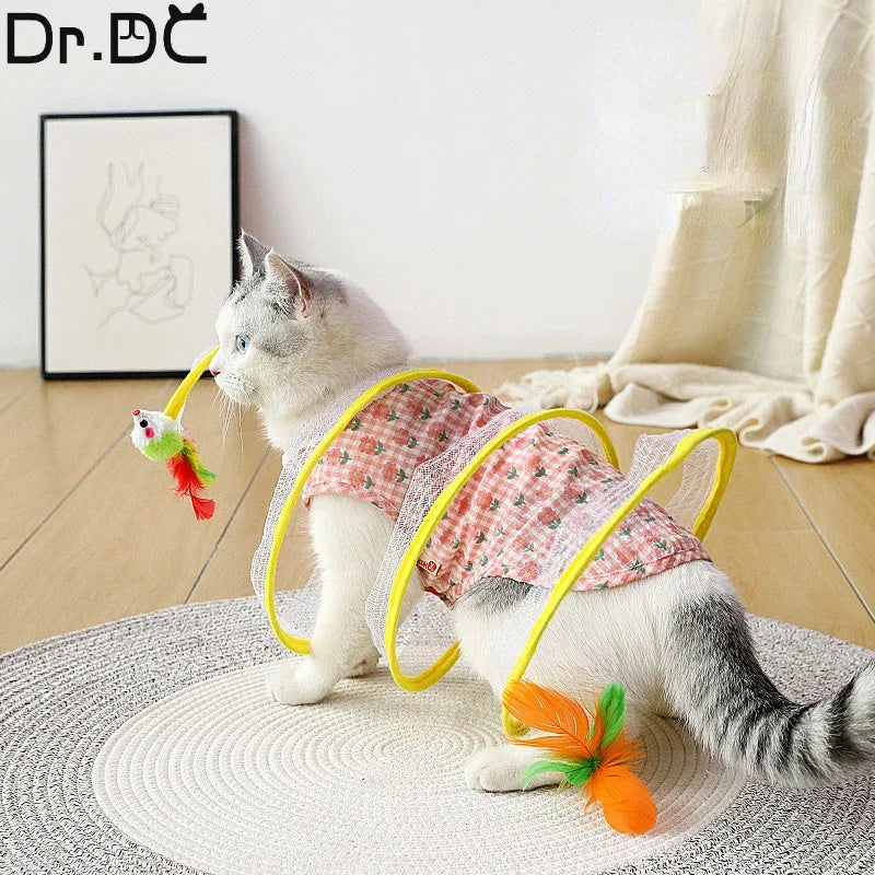 Collapsible Cat Tunnel with Mice and Feather Toys