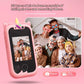Pink Phone Toy with unicorn design, showing a family photo on screen, on a pink background.