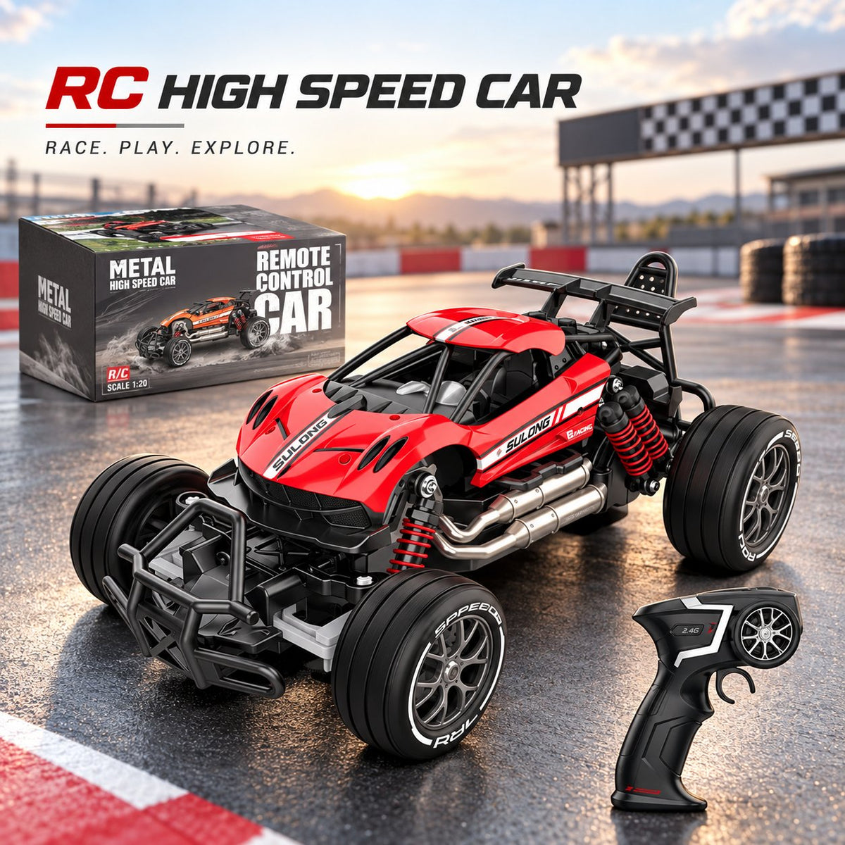 Red RC rock crawler 4x4 style car front view