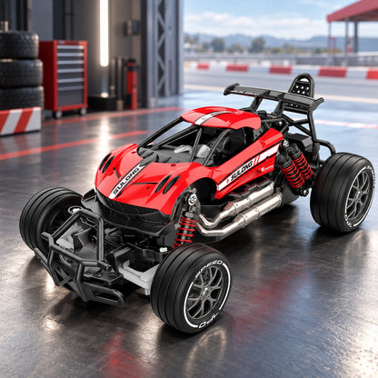 Red RC rock crawler 4x4 style car front view
