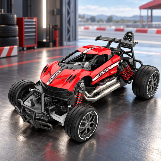 Red RC rock crawler 4x4 style car front view
